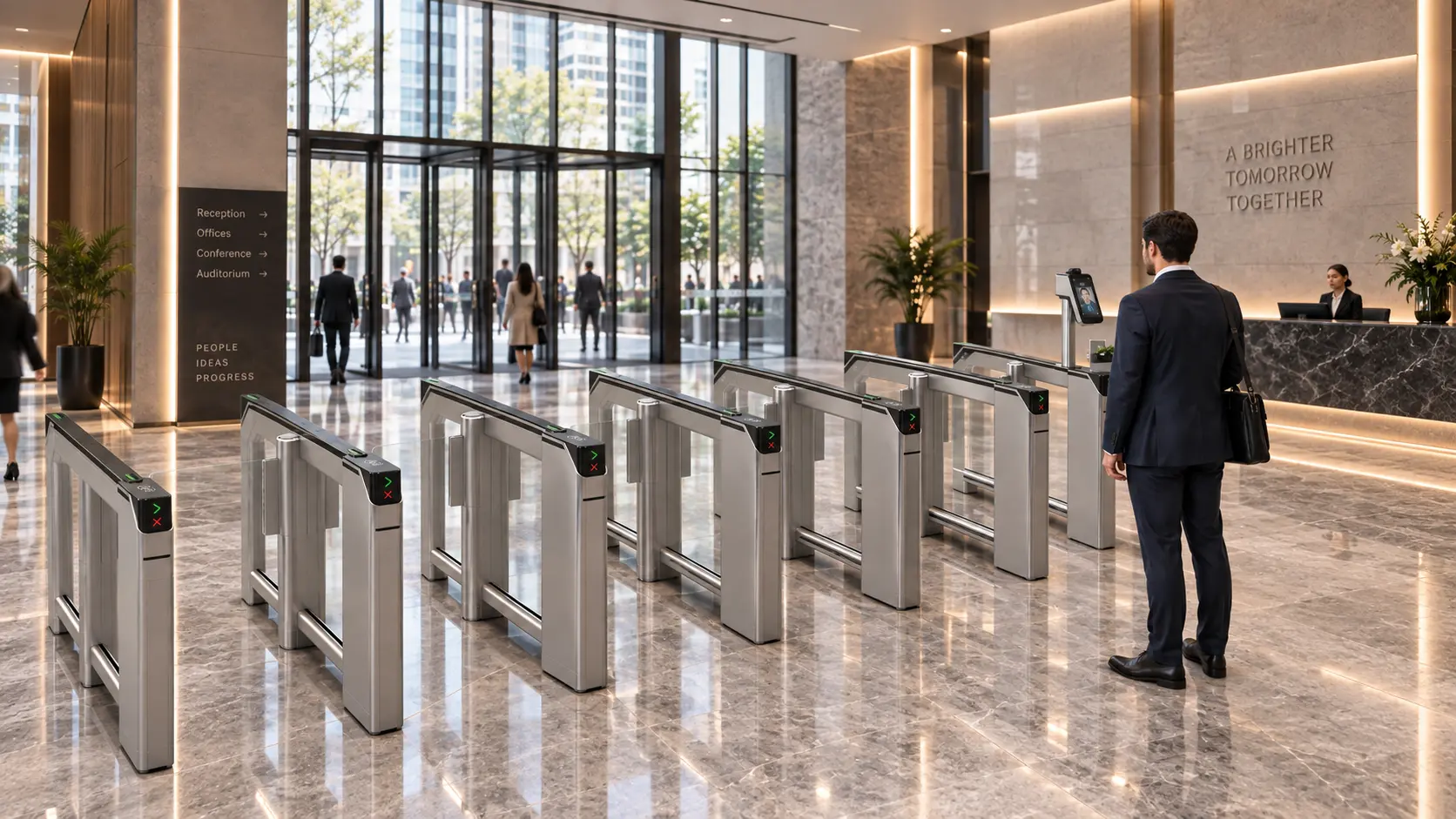 Workplace arrival experience with integrated access design and wayfinding